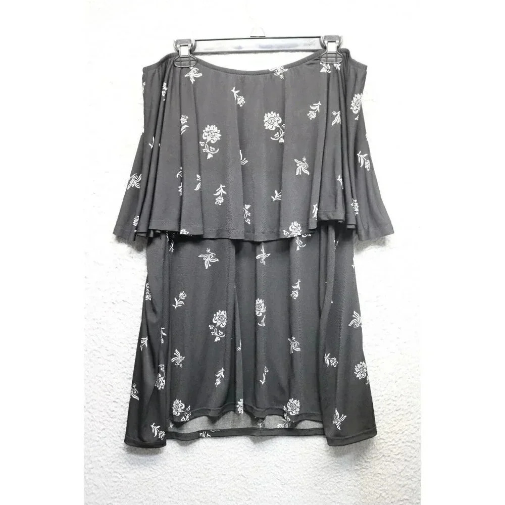 Catherine's Women's Off the Shoulder Top-Size 2X(22-24W)-Black & White